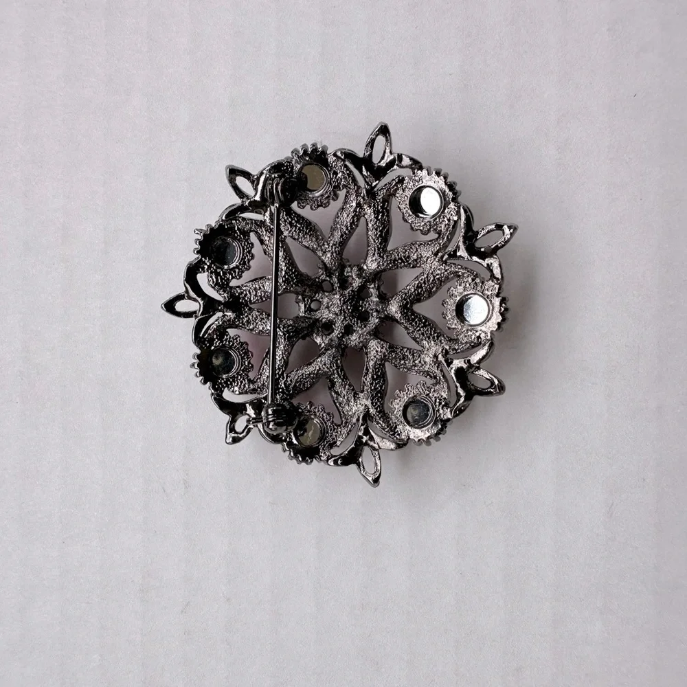 Vintage Pink Rhinestone Flower Brooch